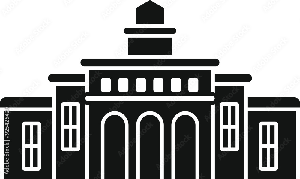 Poster simple vector icon of a large city hall building with arches and columns