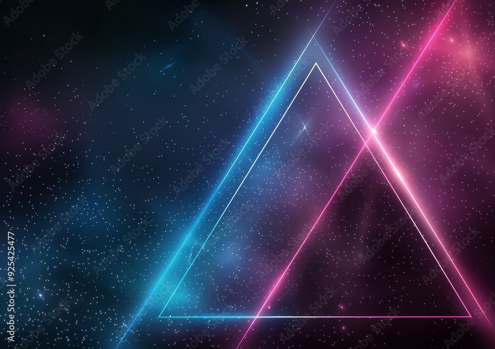 Poster neon triangle abstract design with starry background
