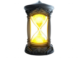 A mystical hourglass with glowing sand, transparent background