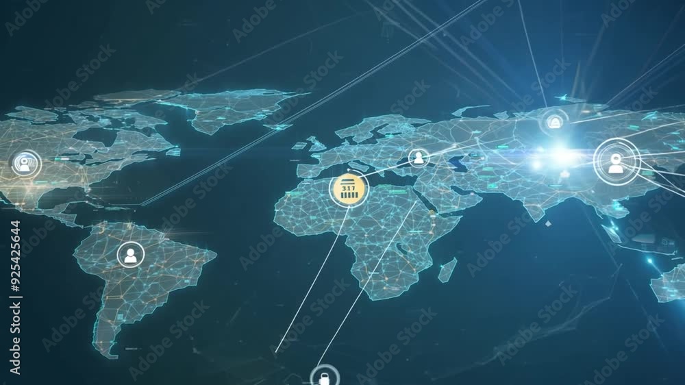 Poster dynamic trade network routes and data visualization across countries generative ai