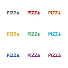 Pizza word  icon isolated on white background. Set icons colorful