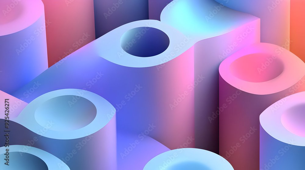 Poster abstract background with colorful tubes and circles.