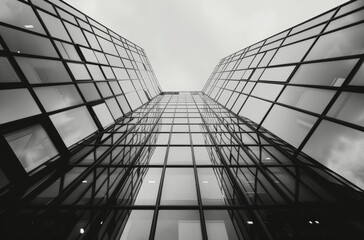 Fototapeta premium Modern Glass Building Reaching Sky Under Cloudy Sky