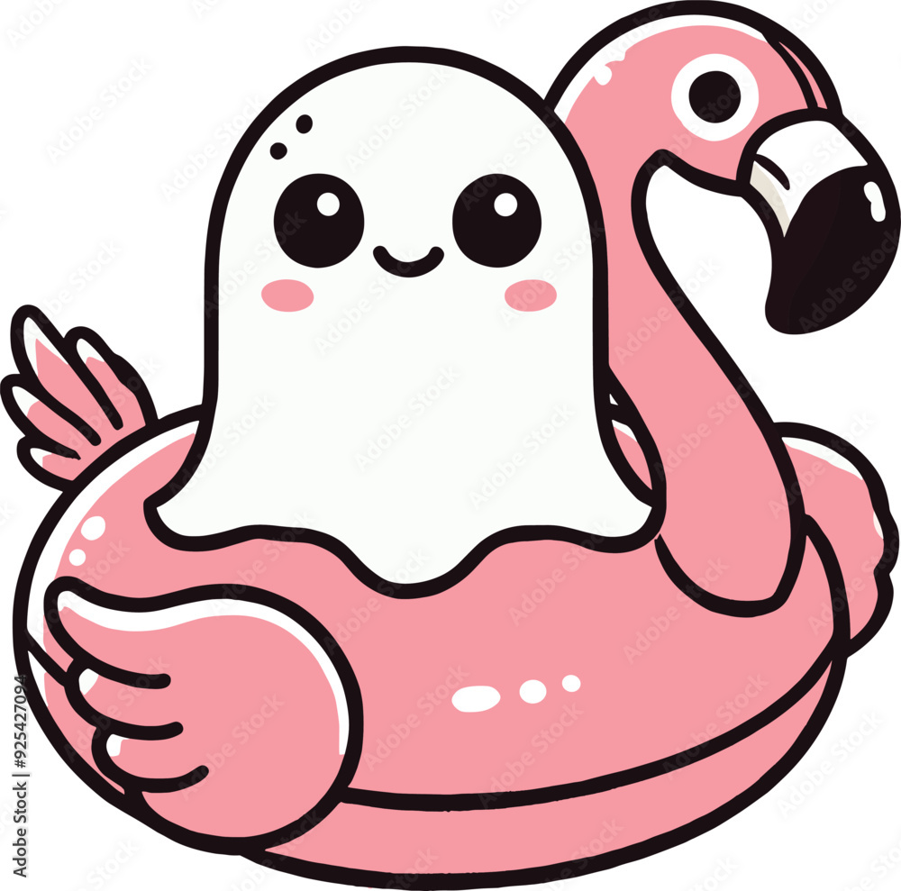 Fototapete flamingo inflatable pool float with ghost. vector illustration.
