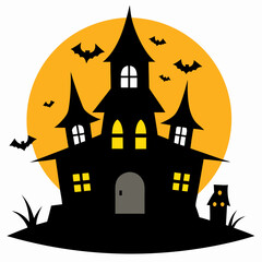 Halloween haunted house with full moon Halloween design vector art illustration