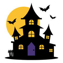 Halloween haunted house with full moon Halloween design vector art illustration
