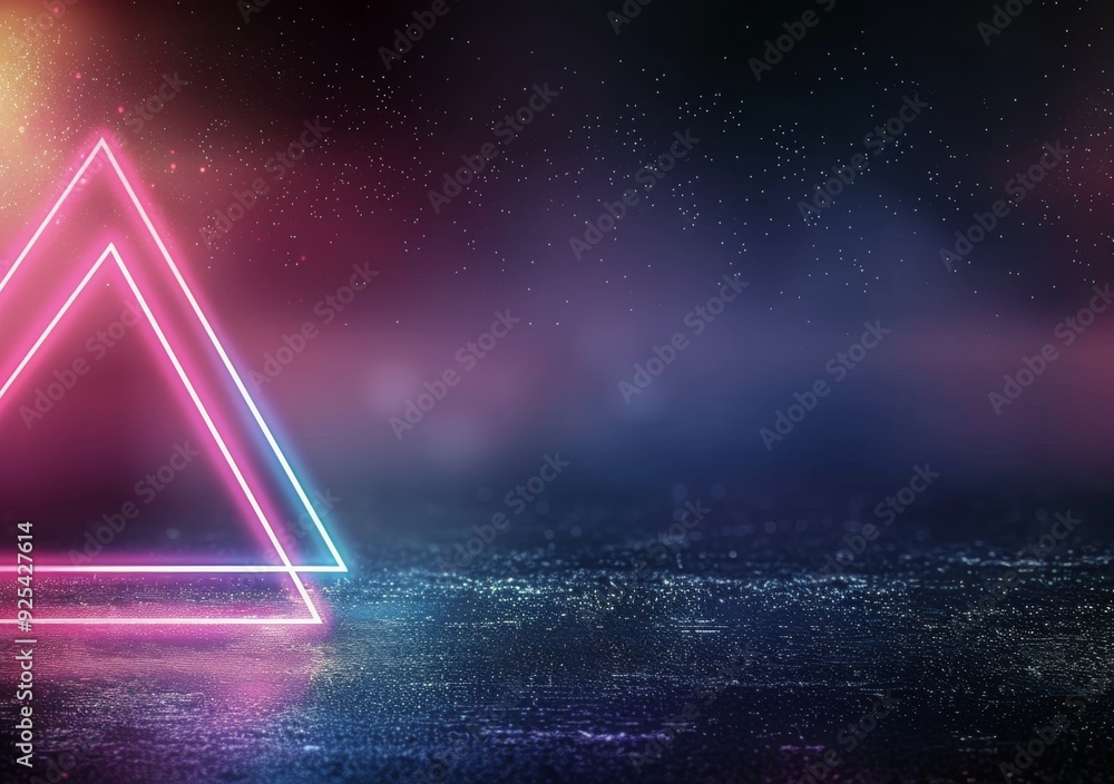 Poster neon triangle abstract design with starry background
