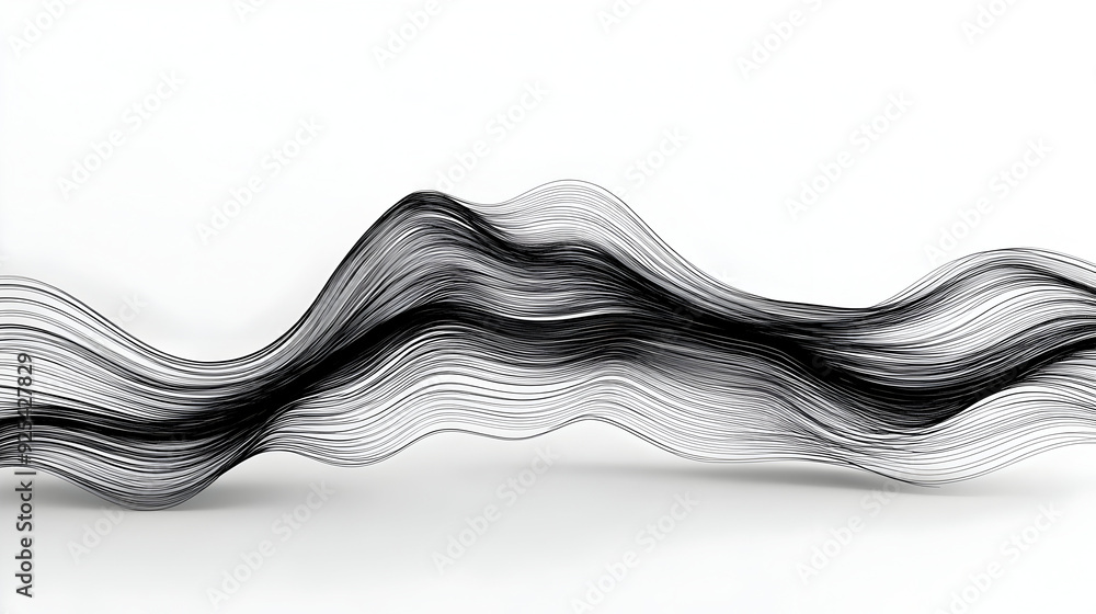 Poster abstract black and white wave pattern creating a sense of flow and movement.