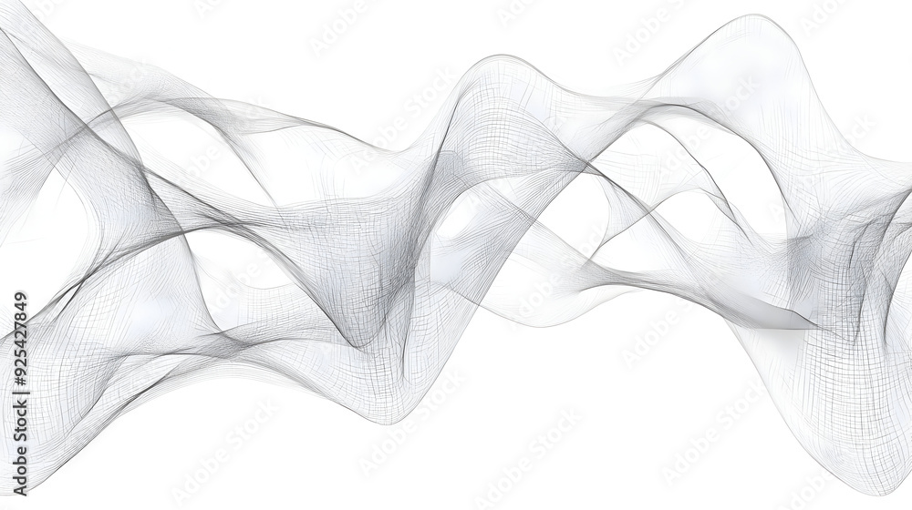 Poster abstract black and white wave pattern creating a sense of motion and fluidity.