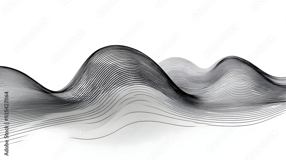 Poster abstract black and white wave pattern creating a sense of movement and fluidity.
