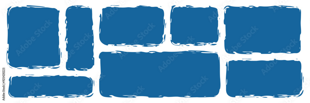 Aufkleber blank blue rectangle square text box set. doodle textured brush paint quote poster frame. speech bub