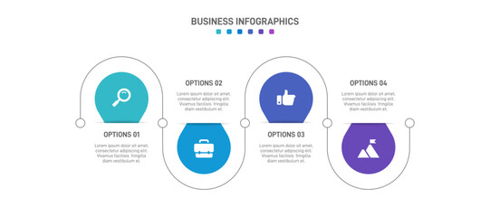 Horizontal progress bar featuring 4 arrow-shaped elements, symbolizing the four stages of business strategy and progression. Clean timeline infographic design template. Vector for presentation