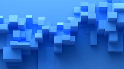 Abstract blue 3D geometric pattern of cubes on a blue background.