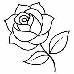 Simple outline vector illustration of rose flower with leaves clipart