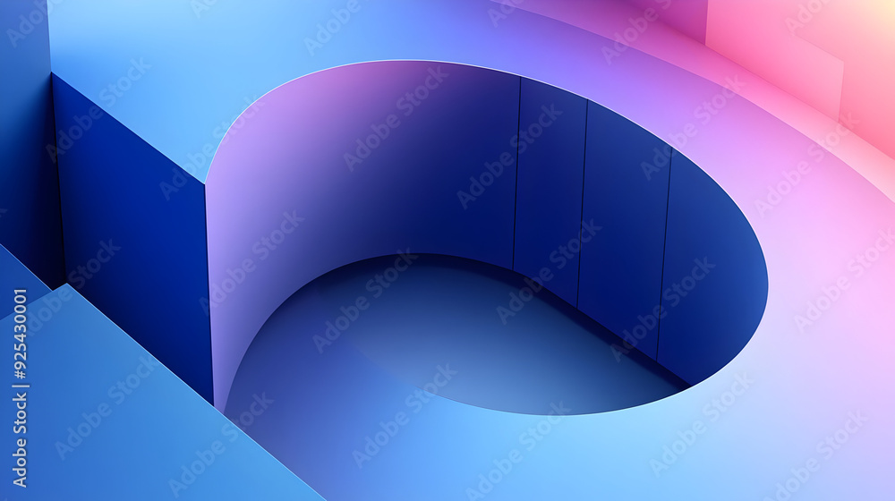 Poster abstract blue and pink background with curved shapes and a gradient effect.