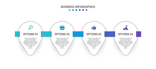 Horizontal progress bar featuring 4 arrow-shaped elements, symbolizing the four stages of business strategy and progression. Clean timeline infographic design template. Vector for presentation