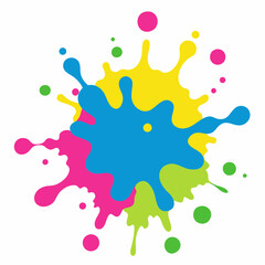 Fototapeta premium Paint splatter pink, green, blue, yellow vector art illustration