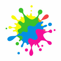Paint splatter pink, green, blue, yellow vector art illustration