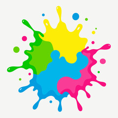 Paint splatter pink, green, blue, yellow vector art illustration