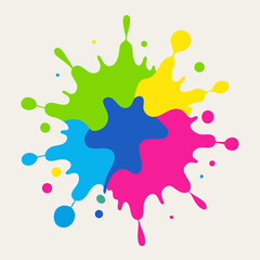 Paint splatter pink, green, blue, yellow vector art illustration