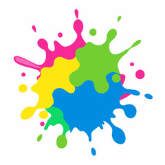 Paint splatter pink, green, blue, yellow vector art illustration
