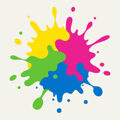 Paint splatter pink, green, blue, yellow vector art illustration