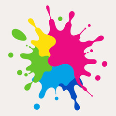 Paint splatter pink, green, blue, yellow vector art illustration