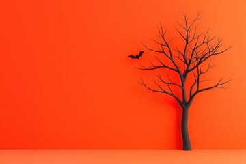 Haunted tree flat design side view Halloween theme 3D render vivid