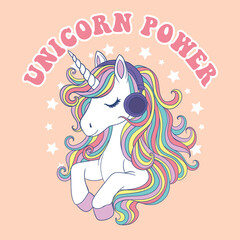 Cute unicorn vector illustration.Beautiful unicorn vector.Clouds and rainbow.Print for t-shirt or sticker. Romantic hand drawing illustration for children.Baby shower card.Children books,Greeting card