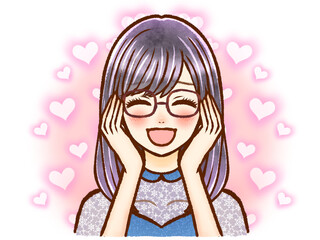 恋している黒髪ロングヘアー大人女性のイラスト素材