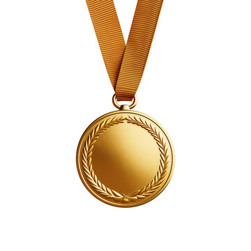 Gold medal with ribbon isolated on transparent background, png