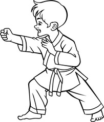 karate kid  line vector illustration isolated on white background