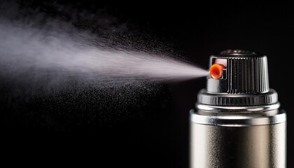 A close-up of a pepper spray nozzle emitting a fine spray