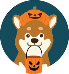 Flat colored Halloween Shiba Inu in a circle icon