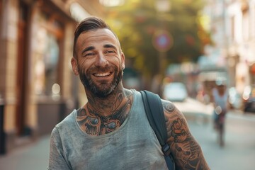 Fototapeta premium Handsome beard man with a lot of tattoos on his body