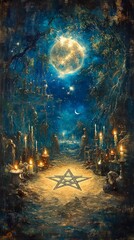 Fototapeta premium Pentacle Moonlit Ritual Wicca, Paganism Religion Spiritual Symbol