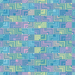 Square quarters vector repeat pattern. Geometric seamless illustration background in dark blue and pastel colors.