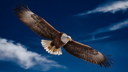 Round Winged Eagle Flying on Blue Sky Background, Photo Realistic, Pattern Background, Wallpaper, Cover and Screen for Smartphone, Cell Phone, Computer, Laptop