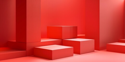 Red Abstract Geometric Shapes  3D Illustration
