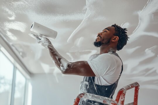 portrait man paiting a celling