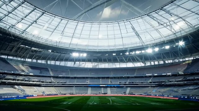 Interior View of a Spacious Sports Stadium With a Clear Roof Generative AI