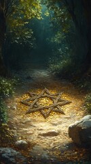 Obraz premium Pentacle Forest Gathering Wicca, Paganism Religion Spiritual Symbol