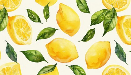 Obraz premium Vibrant seamless pattern design featuring summer yellow lemons, creating a sunny cheerful backdrop