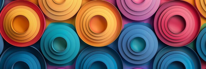 Vibrant illustration of bright colored circular rings, ideal for a lively dynamic backdrop.