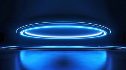 A futuristic blue light ring glows in a dark setting, creating an otherworldly ambiance perfect for sci-fi themes.