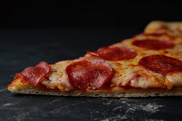 Italian Pepperoni pizza, black marble background, food photo, studio light