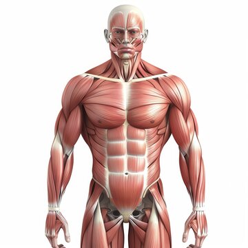 Abdominal Muscles - Detailed View of Rectus Abdominis and Tendon on White Background