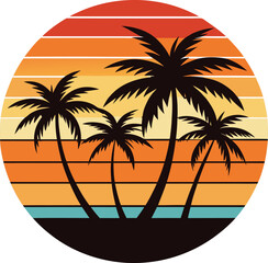 tree on the beach  vintage logo in the circle detailed design