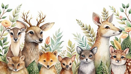 Fototapeta premium Watercolor s of vintage style woodland animals , watercolor, vintage, woodland, animals, forest, nature, retro, cute