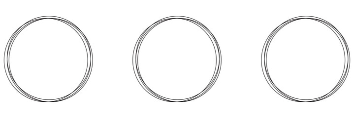 Set of round hand drawn doodle frames isolated on white background